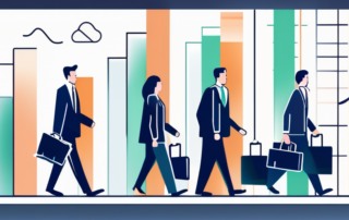 Grafik mit Gehaltsspannen im Außendienst, Laptop und Aktenkoffer im Hintergrund.