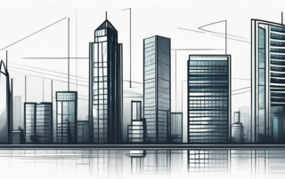 Grafik mit Gehaltsspannen in der IT, Laptop und Finanzdiagramme.