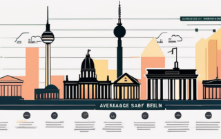 Grafik mit Gehaltstabellen und Berliner Wahrzeichen im Hintergrund.