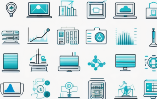 Grafik mit steigenden Geldstapeln und verschiedenfarbigen Industrie-Symbolen.
