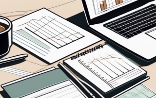 Grafik Tabelle mit Gehältern, Laptop und Diagrammen im Hintergrund.