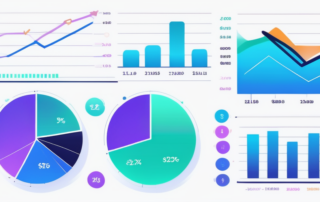 Grafik zeigt Gehaltsspanne, Rechner und Diagramme auf einem Schreibtisch.
