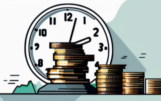 Grafik zeigt gestapelte Münzen neben einer Uhr und einem Taschenrechner.