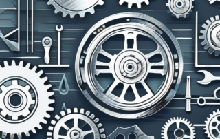 Grafik zeigt Lohnskala neben Industriemaschinen und Metallbarren.