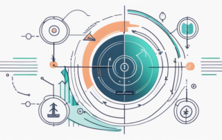 Grafik zeigt steigende Gehaltskurve über Versicherungsgebäude-Silhouetten.