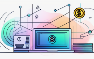 Grafiktablett, Geldscheine und Diagramme auf einem modernen Arbeitsplatz verteilt.