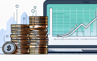 Grafische Darstellung von Gehältern vor einem Computerbildschirm.