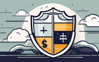 Grafischer Taschenrechner neben aufsteigenden Münzstapeln und abnehmenden Geldscheinen.