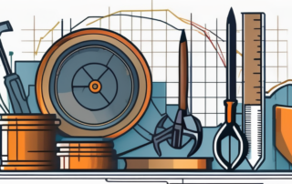 Handwerker hält Lohnzettel neben Werkzeugkiste, nachdenklich.