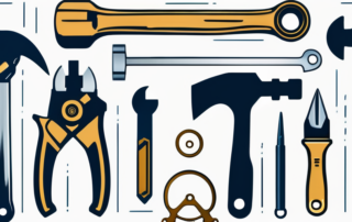 Handwerker hält Werkzeug, Geldscheine fliegen im Hintergrund.