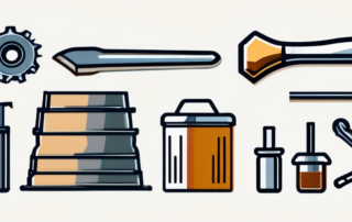 Handwerker mit Werkzeug, Geldscheine im Hintergrund, Vergleichstabellen daneben.