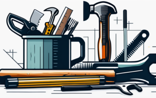 Handwerker mit Werkzeugen zählt Geld auf einem Holztisch.