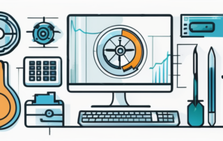 Handwerker verschiedener Berufe mit Geldscheinen, Statistik im Hintergrund.