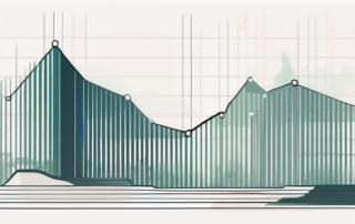 Junger Berater analysiert Diagramme auf Laptop, Geldsymbole im Hintergrund.