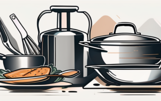 Kellner mit Geldbündel, glücklich in der Küche eines Restaurants stehend.