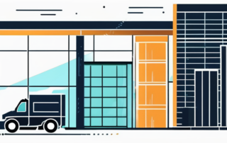 Lager mit leuchtender Darstellung verschiedener Gehaltszahlen über Palettenregalen.