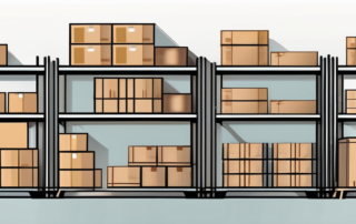 Lagerarbeiter scannt Paket neben Grafik steigender Gehaltszahlen.