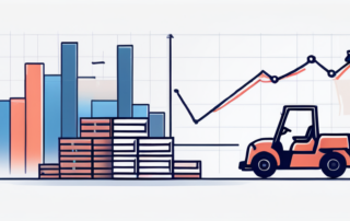 Lagerist zählt Geld vor Gabelstapler und Paletten im Lager.