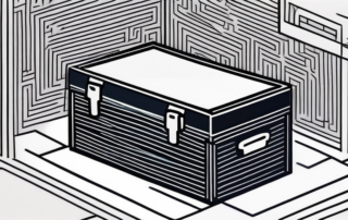 Lagermitarbeiter zählt Geld, Hintergrund mit Lagerregalen.