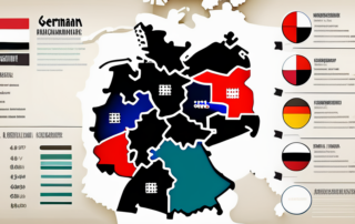 Landkarte Deutschlands, farbige Markierungen für Gehaltsniveaus in jedem Bundesland.