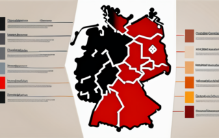 Landkarte Deutschlands, hervorgehobenes Bundesland, Statistiken am Rand.