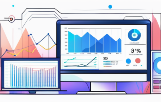 Lächelnder Fachinformatiker vor Computer, Geldscheine im Hintergrund fliegen.