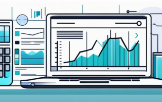Mann am Schreibtisch tippt auf Laptop, umgeben von Finanzdokumenten.