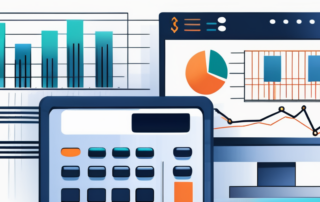 Mann analysiert Diagramme auf Laptop, Einkommenskurven im Hintergrund.