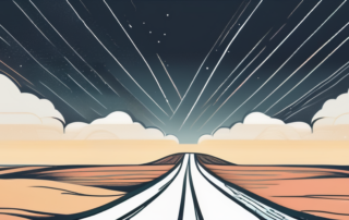 Mann wirft Aktentasche hoch, blickt hoffnungsvoll in den Sonnenuntergang.