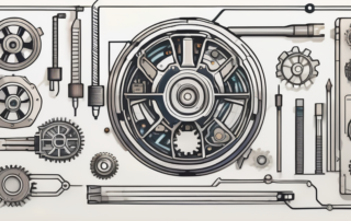 Mechatroniker hält Gehaltscheck neben Roboterarm in einer Fabrikhalle.