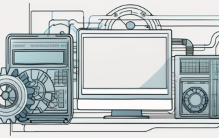 Mechatroniker hält Gehaltsscheck neben Roboterarm in der Fabrikhalle.