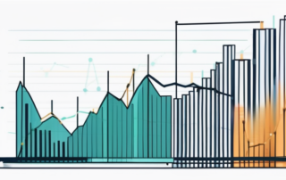 Mensch zeigt Diagramm mit steigender Gehaltskurve, Technik im Hintergrund.