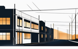 Menschen betrachten Industrieruinen unter grauem Himmel.