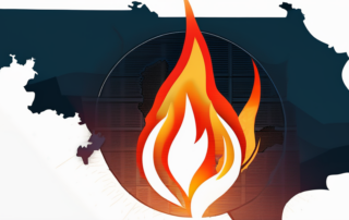 Menschen verlassen ein leeres Büro mit „Zu Vermieten“-Schild.