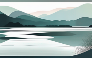 Person atmet tief ein mit beruhigender Stadtsilhouette im Hintergrund.