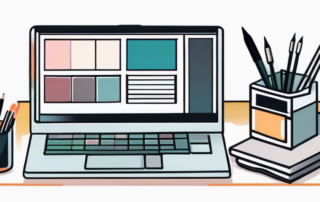 Person betrachtet Gehaltsabrechnung neben Computer und Grafikdesign-Software.