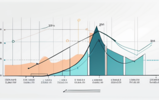 Person betrachtet Wachstumskurve neben Gehaltsscheinen auf dem Schreibtisch.