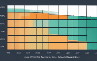 Person hält Gehaltsscheck neben Diagramm mit steigenden Marketing-Gehältern.