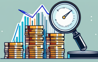 Person hält Geld, während sie auf einem Laptop Einkaufsdiagramme analysiert.