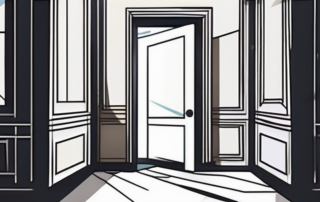 Person hält Koffer, springt von einem Schachbrett auf ein anderes.