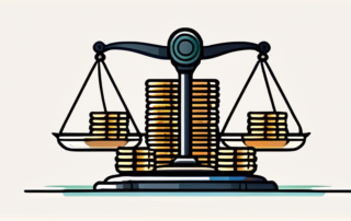 Person hält Lupe über Gehaltsübersicht, Diagramme im Hintergrund.