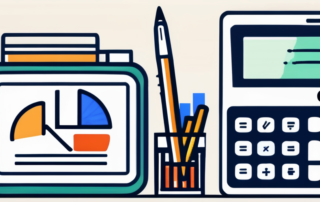 Person mit Taschenrechner und Gehaltsabrechnung auf einem Schreibtisch.