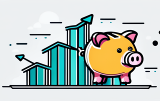 Person präsentiert Wachstumskurve auf Tafel, Geldscheine fliegen herum.