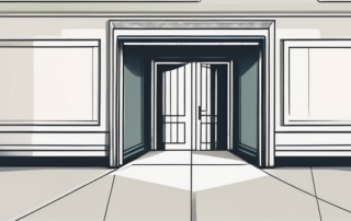 Person schaut nachdenklich auf leere Stühle, hält Kündigungsschreiben.