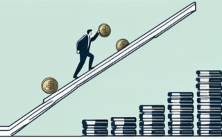 Person springt über Hürde, Geldsymbole im Hintergrund.