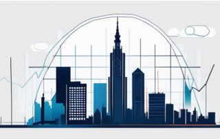 Produktdiagramme und Gehaltsschecks vor Münchens Skyline auf einem Schreibtisch.