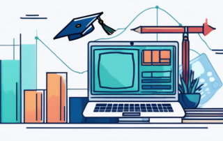 Professioneller Mediengestalter am Arbeitsplatz mit Grafiktablet und gesteigertem Einkommensgraph.