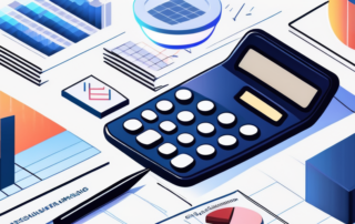 Rechner, Haushaltsrechnungen und Taschenrechner auf einem Schreibtisch verteilt.