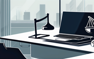 Rechtsanwalt betrachtet stolz seine wachsende Gewinnkurve auf dem Laptop.