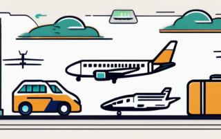 Reisebüromitarbeiter zeigt strahlend eine Grafik mit aufsteigenden Gehaltszahlen.